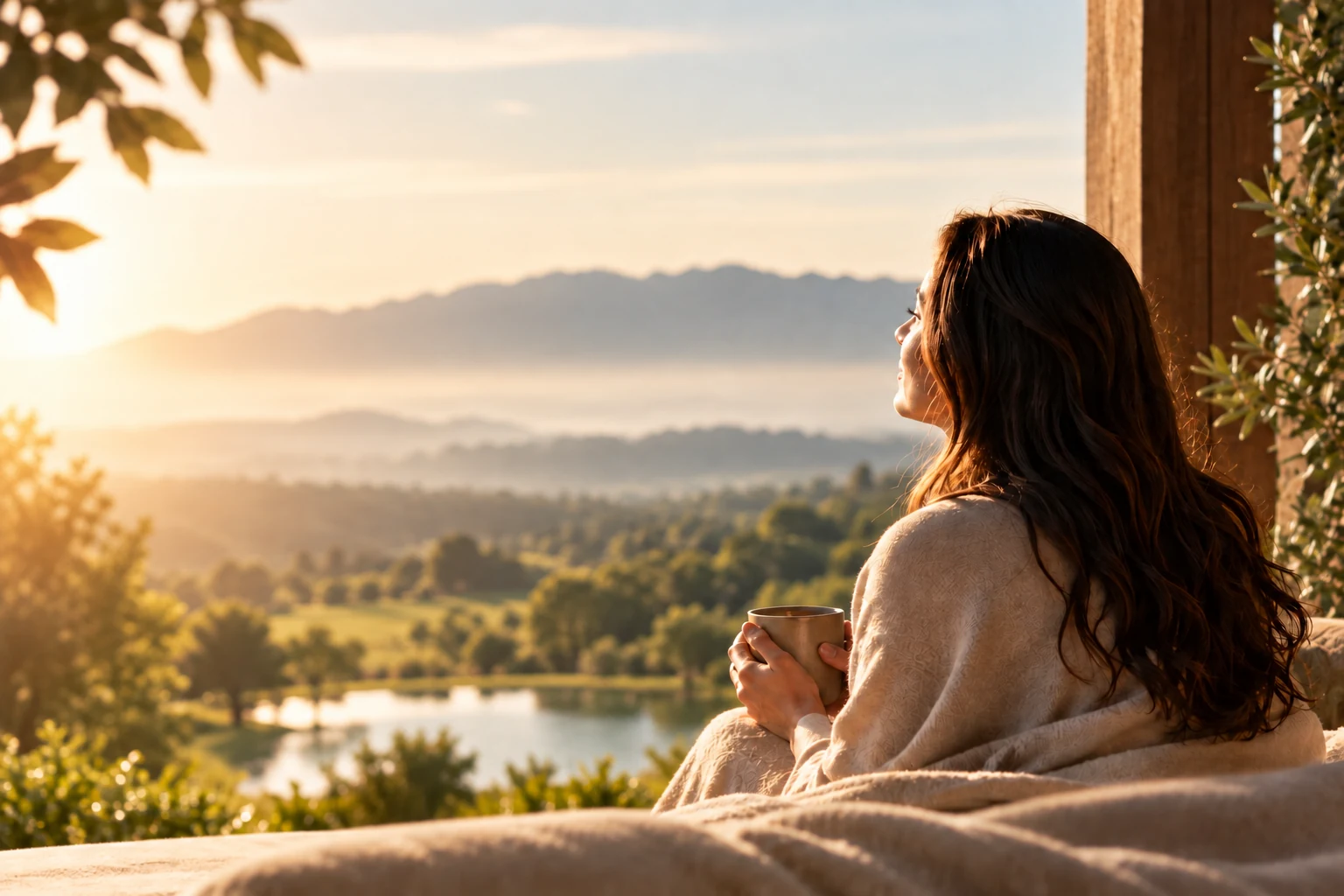 Imagem conceitual de uma mulher contemplando a paisagem em um momento de pausa